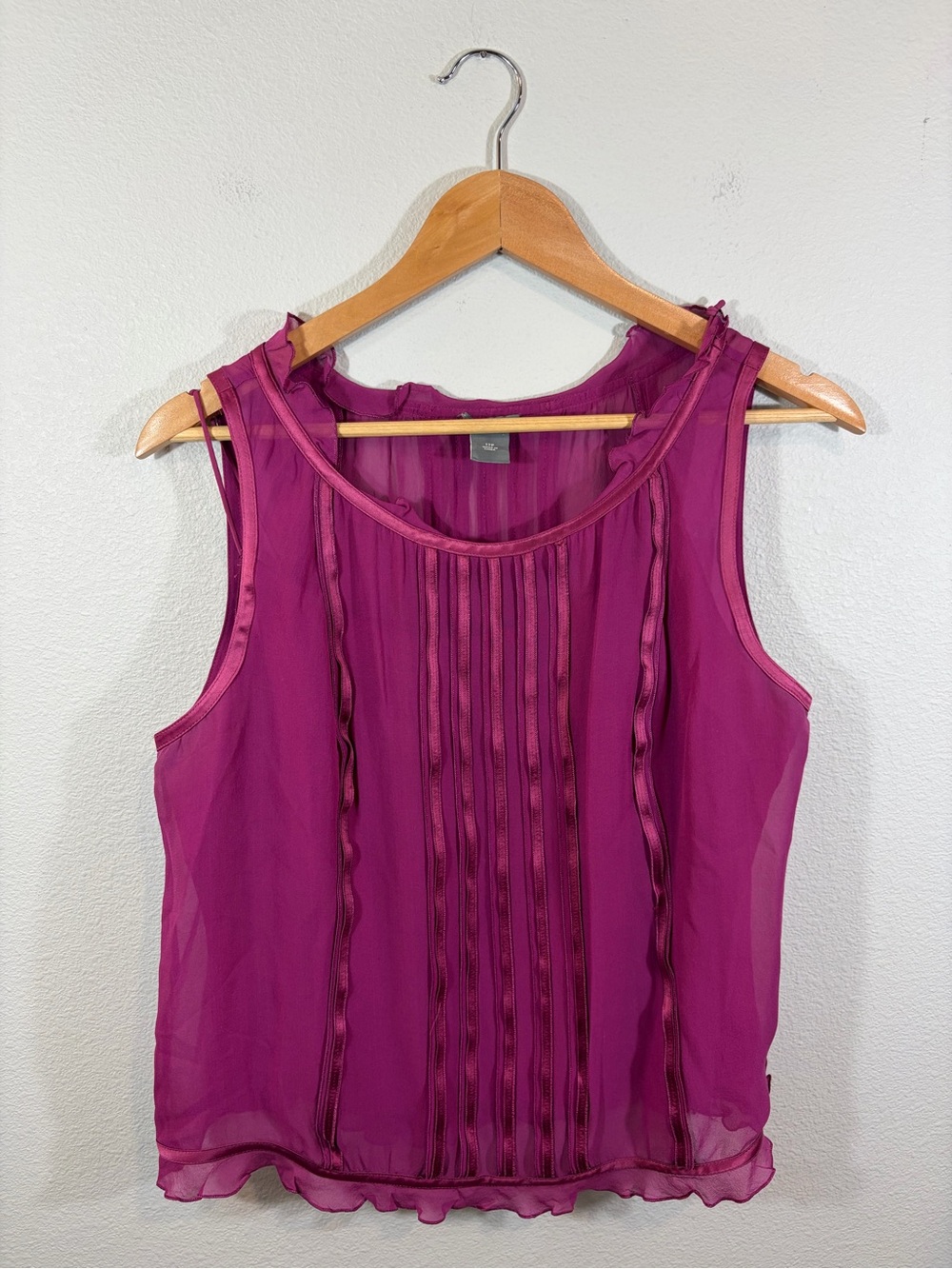 Ann Taylor 100% Silk Fuchsia Pink Pintuck Camisole Top 12P Y2K